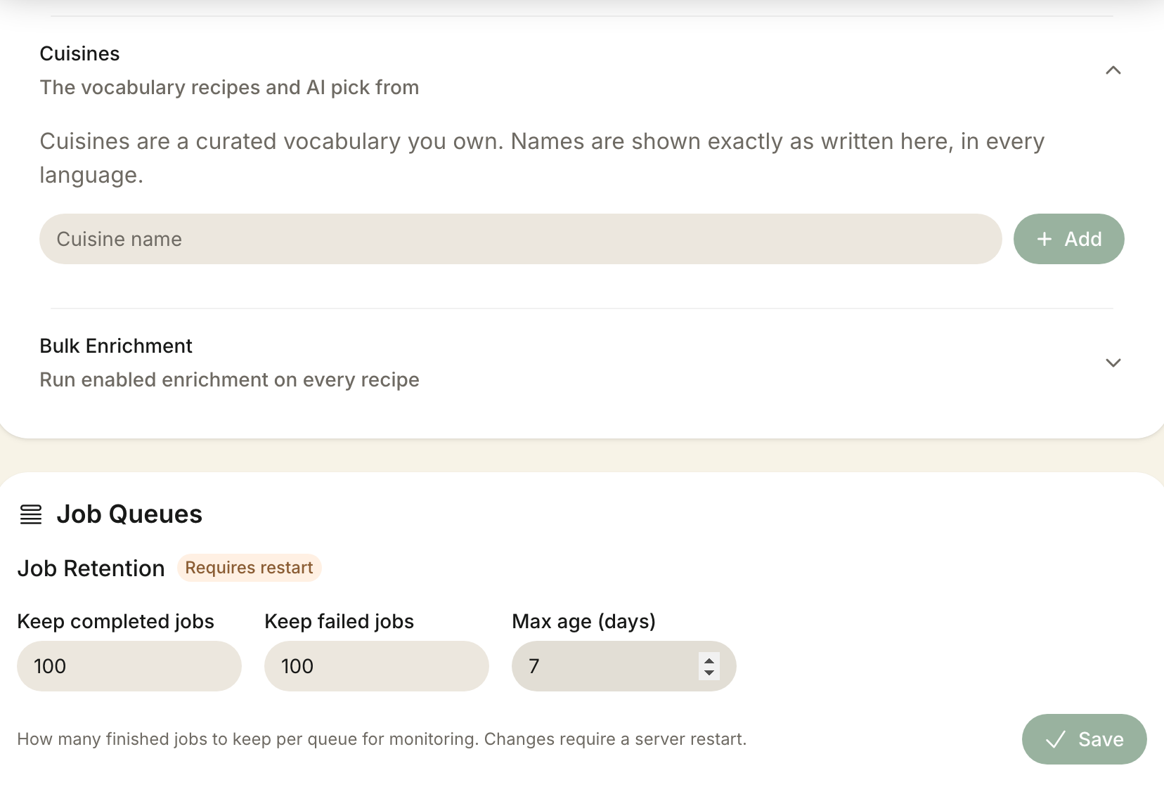 Managing the Cuisine vocabulary in admin settings
