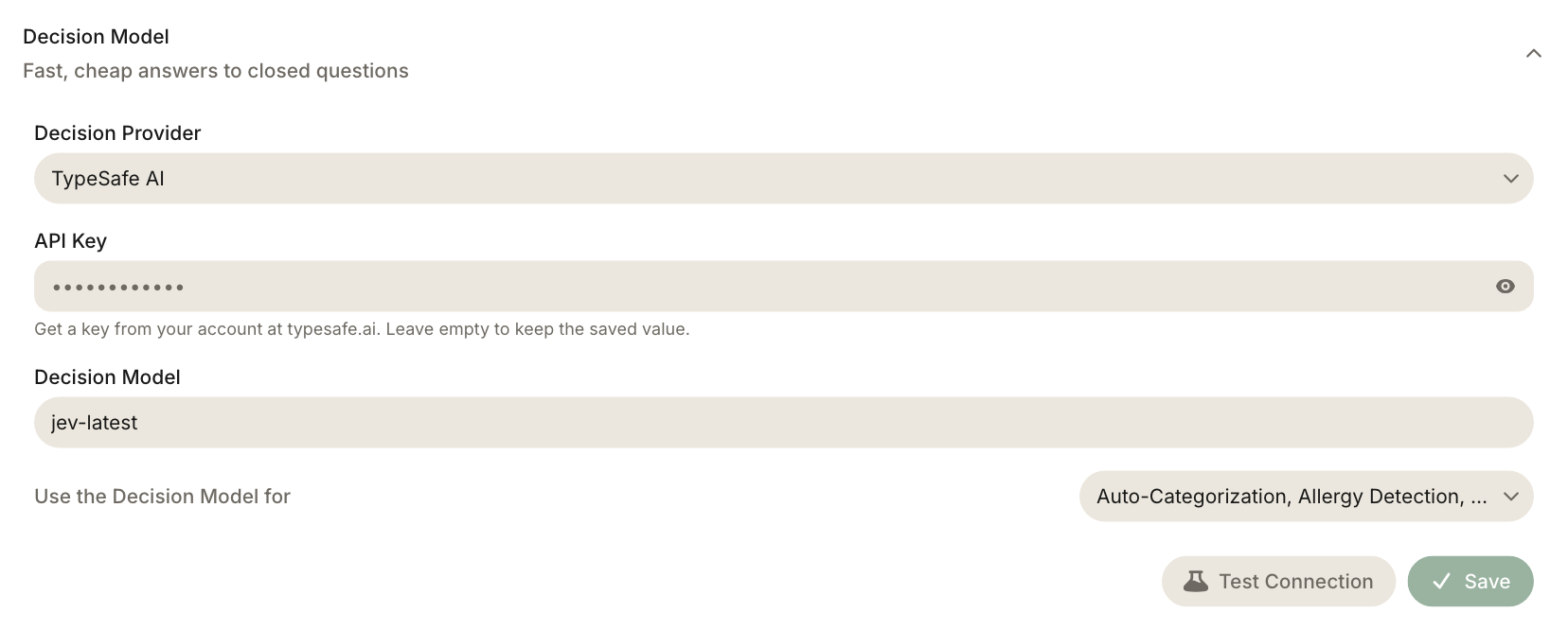 Decision Model settings