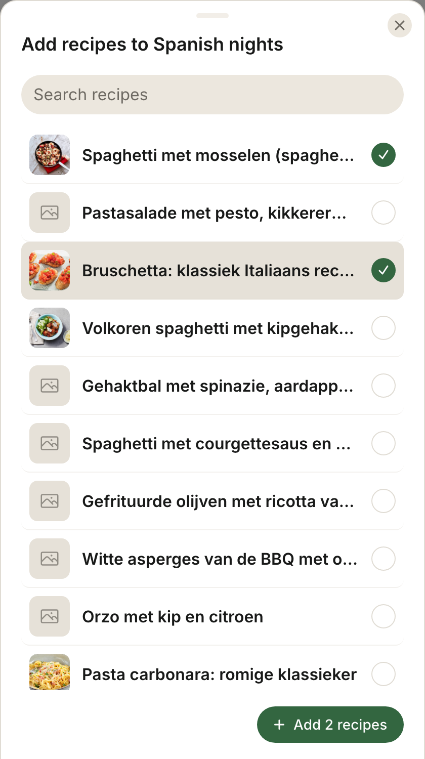 Adding several recipes to a cookbook at once